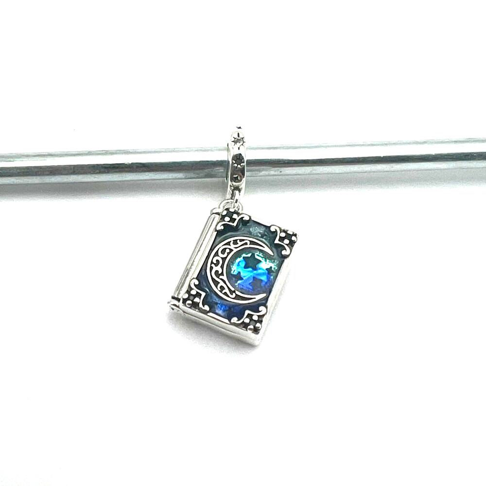 New Crescent Moon & Star Spell Book Charm for European Bracelet
